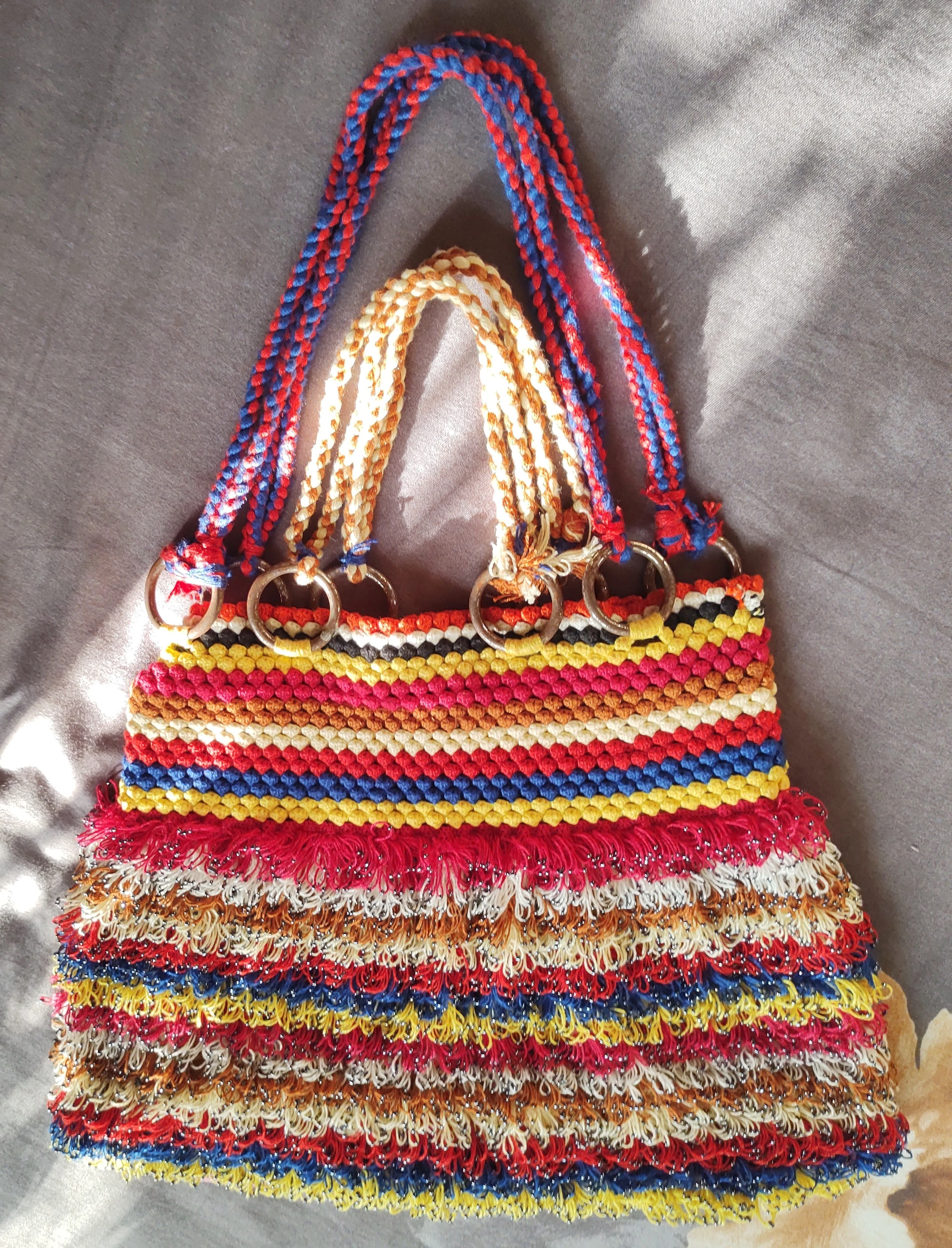 Handcrafted Multicolor Crochet Fringe Tote Bag